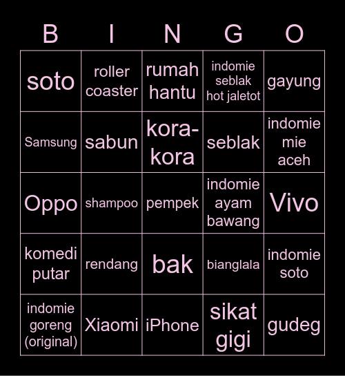 Carousalfair ♡ Bingo Card