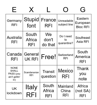 RFI Bingo Card