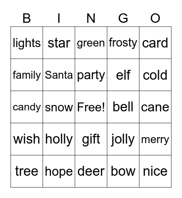 Holiday Bingo Card