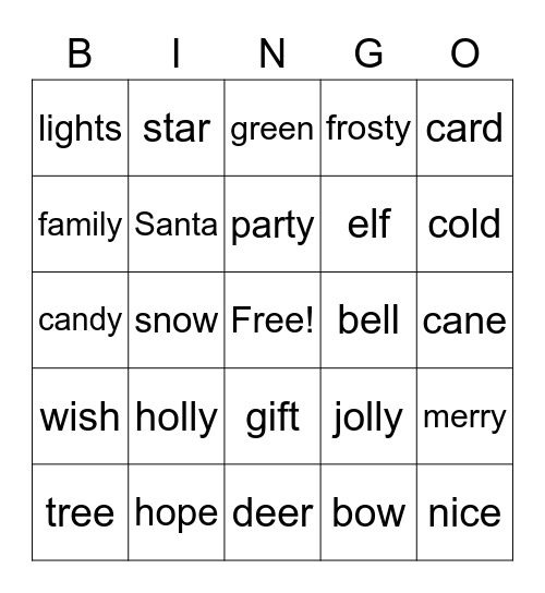 Holiday Bingo Card