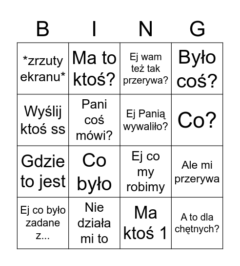 Lekcja online Bingo Card