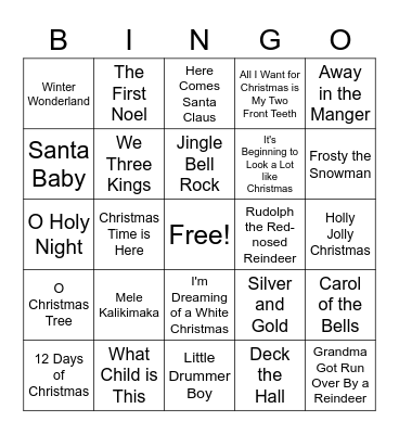 Christmas Songs Bingo Card