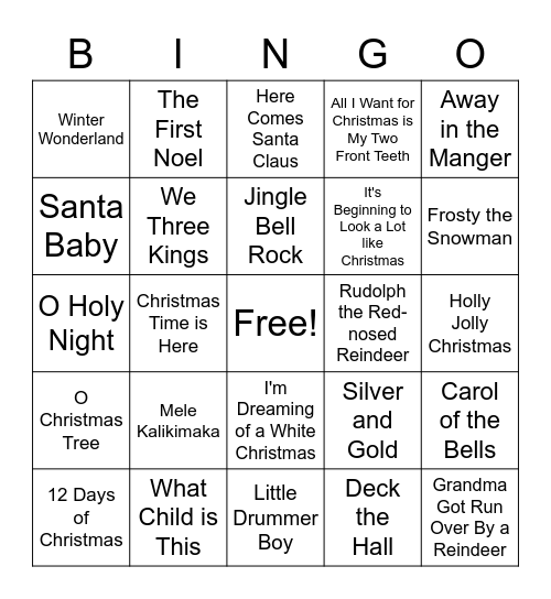 Christmas Songs Bingo Card