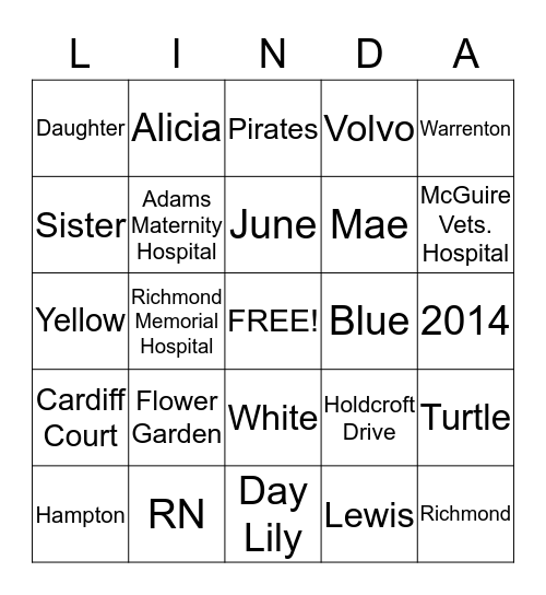 Linda's Retirement  Bingo Card