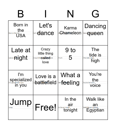 Vriendenbingo Ronde 1 Eigthies Bingo Card