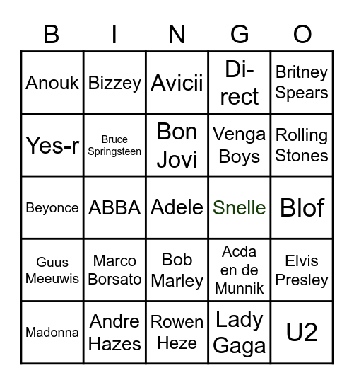 Muziek Bingo Card