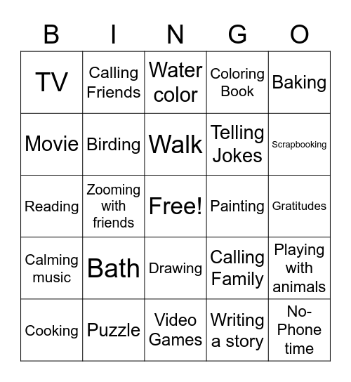 Self Care Bingo Card