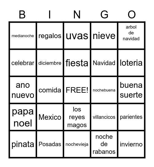 Feliz Navidad Bingo Card