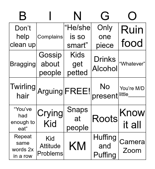 Griswald Family Christmas Bingo Card