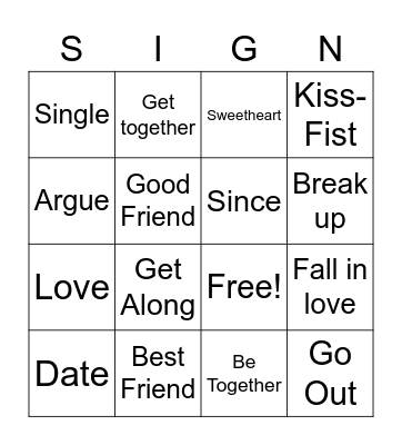 Relationship Bingo Card