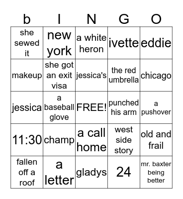 The Red Umbrella  Bingo Card