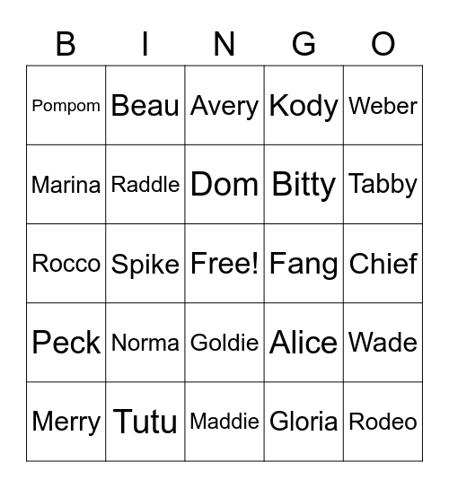 RINGO Bingo Card