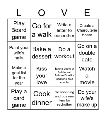 Couples Bingo Card