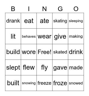 Christmas Verbs Bingo Card