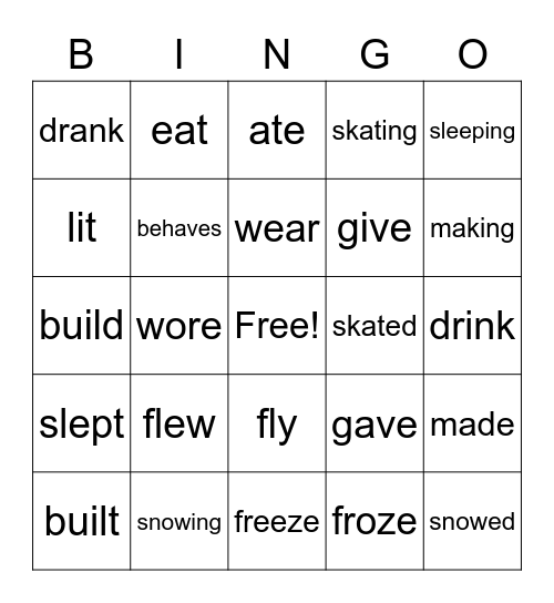 Christmas Verbs Bingo Card