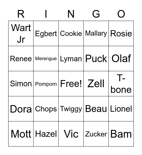 ringo Bingo Card