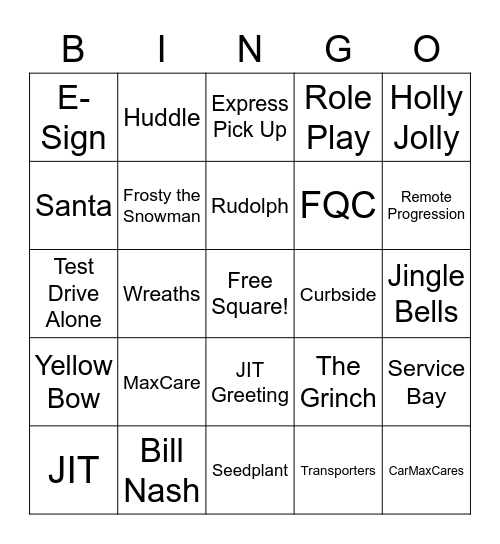 CarMax Holiday Bingo Card