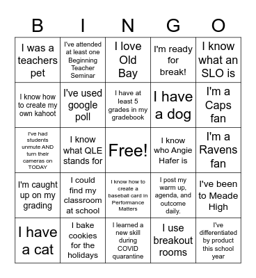 Holiday Social Bingo Card