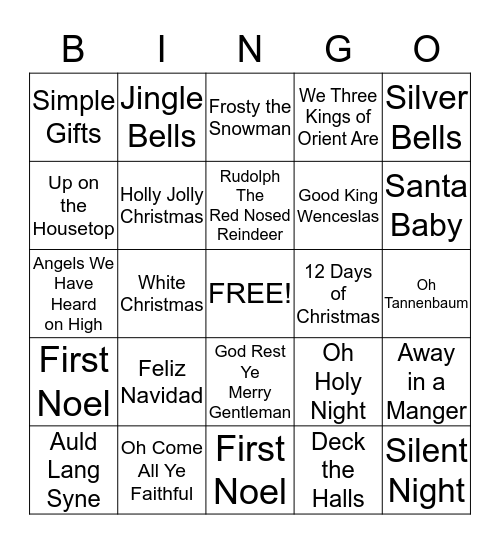 Christmas Carol Bingo Card