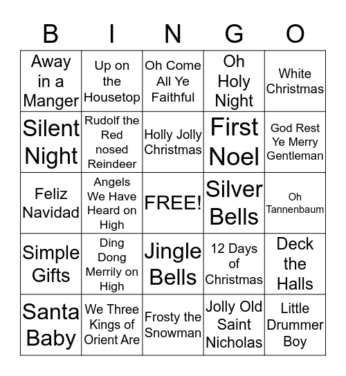 Christmas Carol Bingo Card