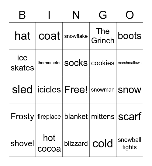 Winter Time Bingo Card
