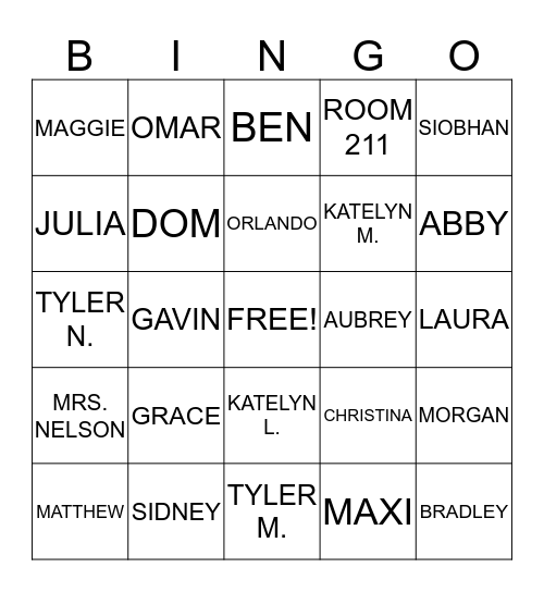 Best Class Ever Bingo Card
