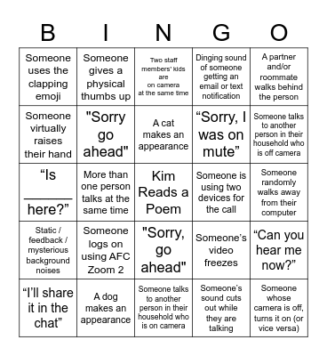 AFC Holiday Party Bingo Card