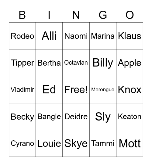 RINGO Bingo Card