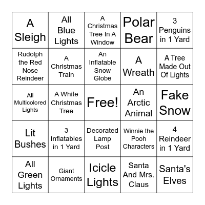 Christmas Light Hunt Bingo Card