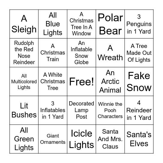 Christmas Light Hunt Bingo Card