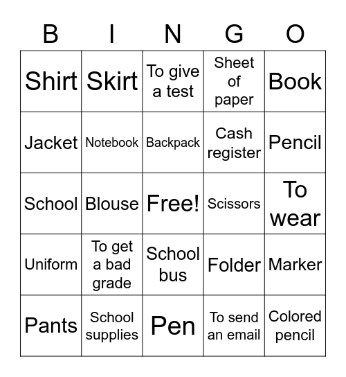 Vocabulary Bingo Card