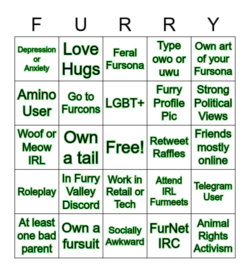 Furry Valley Bingo Card