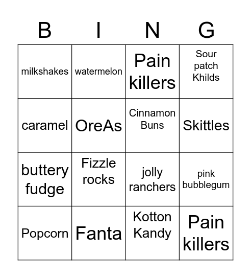 Kandy Bingo Card