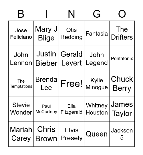 Holiday Music Bingo Card