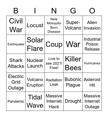 2020 Apocalypse Bingo Card
