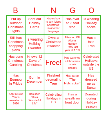 Virtual Holiday Party Bingo Card