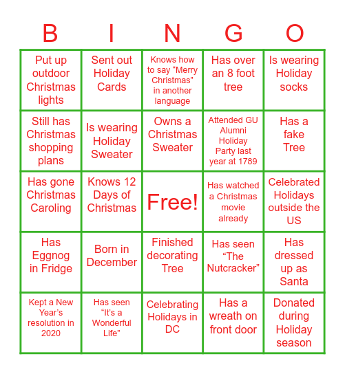 Virtual Holiday Party Bingo Card