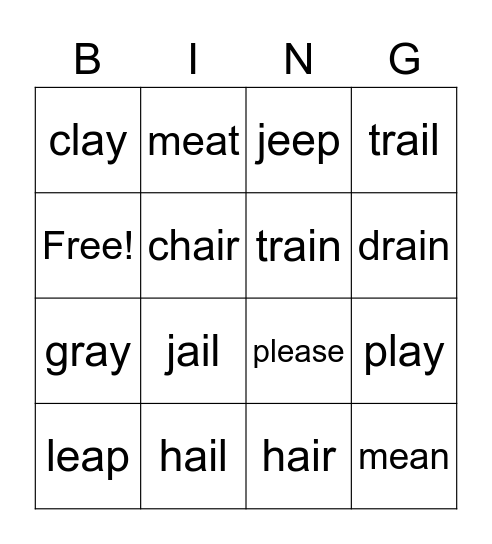 vowel teams ee/ea ai/ay Bingo Card