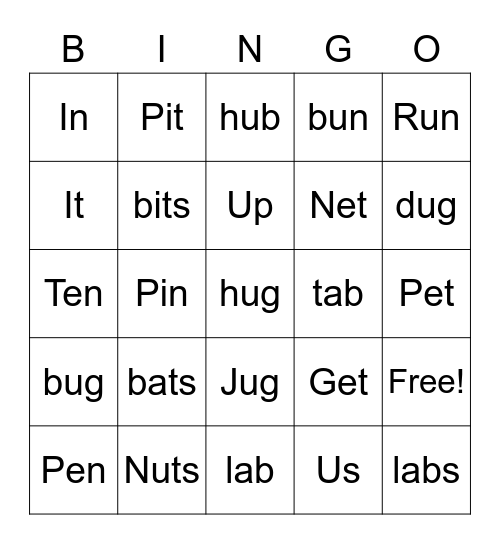 Word Work Bingo Card