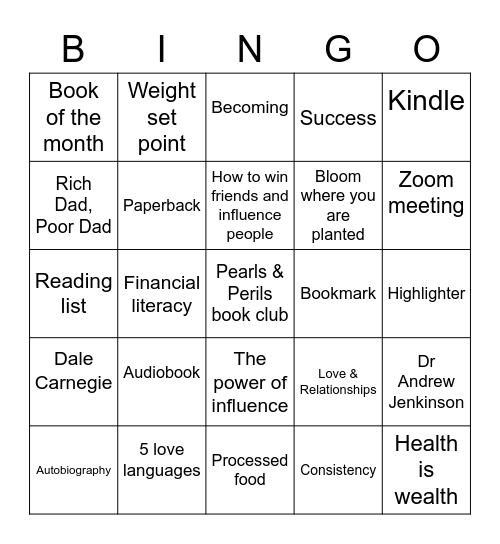 Pearls & Perils Book Club v.1 Bingo Card