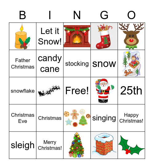 Christmas Words and Pictures Bingo Card