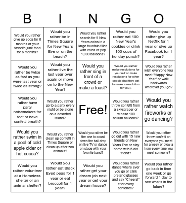Social Bingo- New Year's Edition Bingo Card
