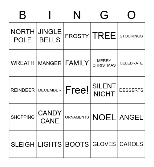 HOLIDAYS Bingo Card