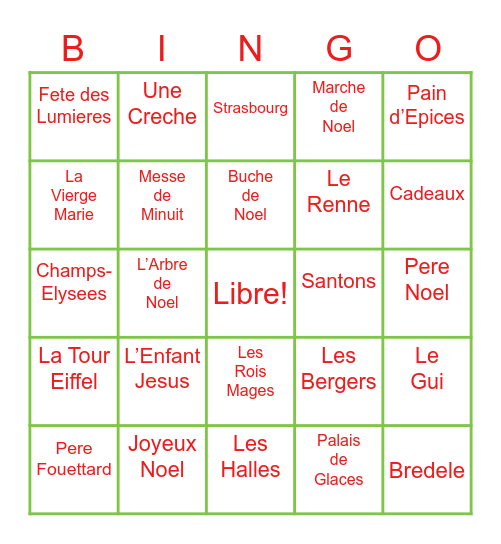 Virtual French Christmas Bingo Card