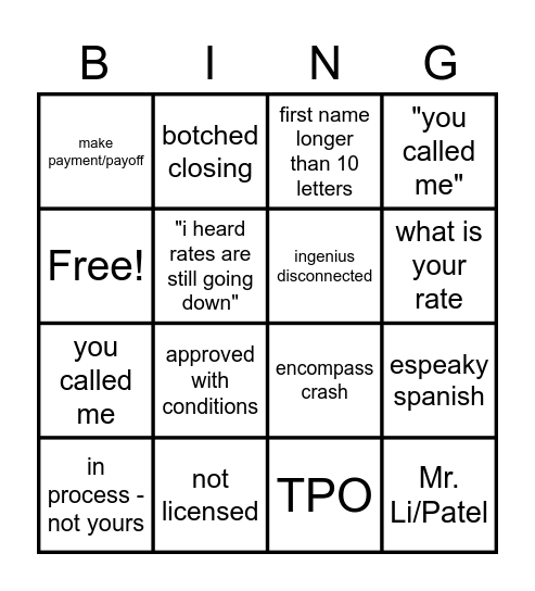 Happy Calls Bingo Card