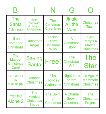 Christmas Movie Bingo Card