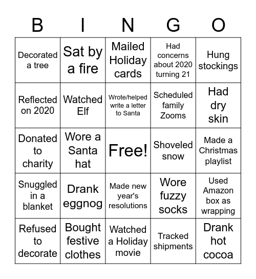 RQC Holiday Bingo Card