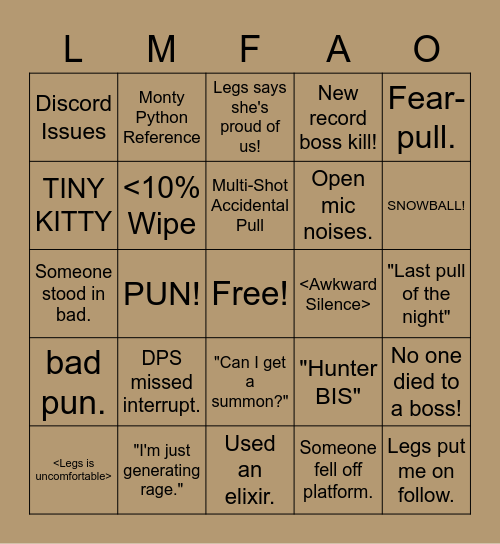 LtH Bingo Card