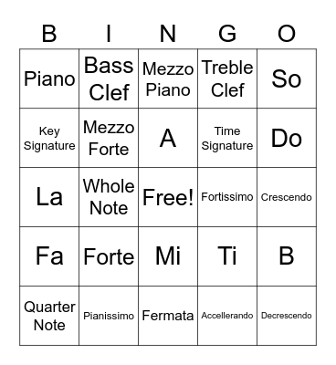 Music Symbol Bingo Card