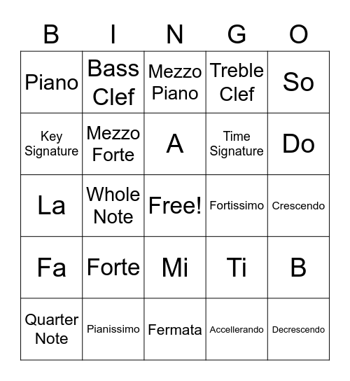 Music Symbol Bingo Card